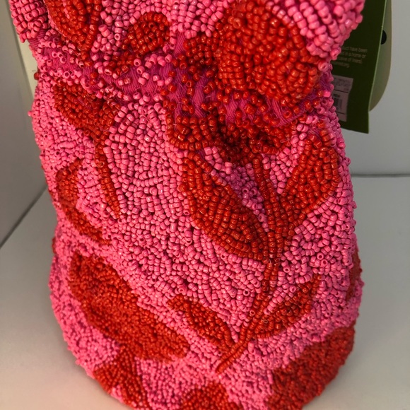 KATE SPADE X TARGET Beaded Classic Rose Drawstring Bucket Bag Pink Red NEW - Picture 6 of 17